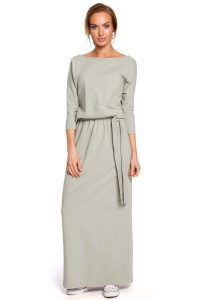 Pistacjowa Zbluzowana Maxi Sukienka z Paskiem. Zielone sukienki MOE, l, bez wzorów, z bawełny, wizytowe, bez kołnierzyka, bez ramiączek, maxi. Za 306,90 zł.