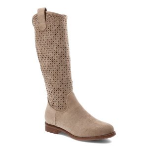 Kozaki damskie S.Barski o wysokim fasonie z ażurową cholewką i niskim stabilnym obcasem beżowe, HY62-8144 Beige. Brązowe kozaki S.BARSKI, na jesień, w ażurowe wzory, z jeansu, przed kolano, bez obcasa, na obcasie, bez zapięcia. Za 209,00 zł.