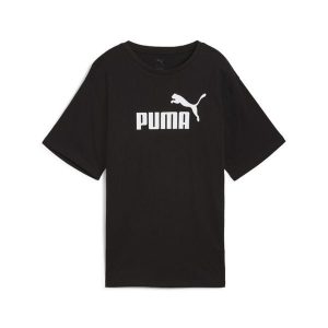 Damska luźna koszulka Essentials z logo No.1 PUMA Black. Czarne bluzki Puma, bez wzorów, z gumy, sportowe, bez kołnierzyka, bez ramiączek. Za 99,00 zł.