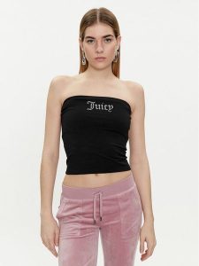 Juicy Couture Top Babey JCWCT23310 Czarny Slim Fit. Czarne topy Juicy Couture, m, bez wzorów, z bawełny, bez kołnierzyka, bez ramiączek. Za 79,99 zł.