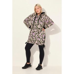 Damskie Długa bluza z kapturem wzór w panterkę tasiemka satynowa kaptur. Czarne bluzy Ulla Popken, plus size, bez wzorów, z bawełny, z kapturem. Za 294,99 zł.