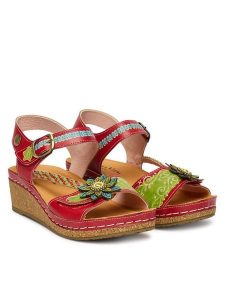 Laura Vita Sandały Facscineo 09 Czerwony. Czerwone sandały LAURA VITA, bez wzorów, ze skóry, bez obcasa, na koturnie, bez zapięcia. Za 429,99 zł.