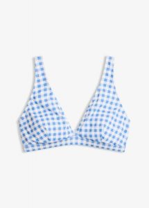 Biustonosz bikini ze wzorem w kratę. Białe bikini bonprix, bez wzorów. Za 54,99 zł.