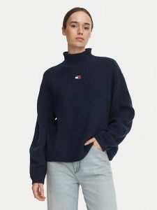 Tommy Jeans Sweter Badge DW0DW23349 Granatowy Relaxed Fit. Niebieskie swetry klasyczne Tommy Jeans, l, z jeansu, bez kołnierzyka. Za 449,99 zł.