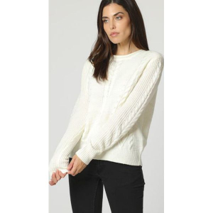 Sweter w kolorze kremowym. Białe swetry klasyczne marki William de Faye, z kaszmiru, z okrągłym kołnierzem. W wyprzedaży za 136,95 zł.