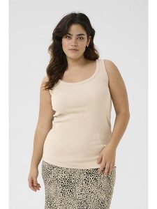 KAFFE curve Top w kolorze kremowym rozmiar: L. Brązowe topy KAFFE curve, l, bez wzorów, bez kołnierzyka, bez ramiączek. Za 66,00 zł.