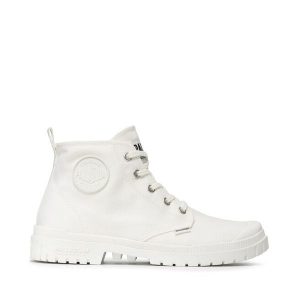 Trapery Palladium. Białe buty zimowe Palladium, bez obcasa, bez zapięcia. Za 219,99 zł.