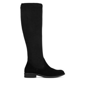 Kozaki Lasocki. Czarne kozaki Lasocki, bez wzorów, bez obcasa, na płaskiej podeszwie, bez zapięcia. Za 289,99 zł.