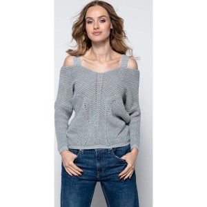 Szary Lekki Nietoperzowy Sweter ze Zmysłowym Dekoltem. Piżamy marki Molly.pl. Za 129,90 zł.