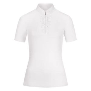 Damska koszulka polo na zawody ELT Paola. Białe kombinezony ELT, na lato, l, bez wzorów, z elastanu, eleganckie, bez kołnierzyka, bez ramiączek, krótkie. Za 305,50 zł.