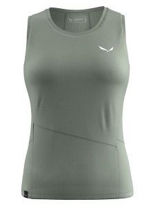 Salewa Top funkcyjny "Puez Sporty Dry" w kolorze zielonym rozmiar: 40. Zielone topy Salewa, bez wzorów, z materiału, sportowe, bez kołnierzyka, bez ramiączek. Za 91,77 zł.
