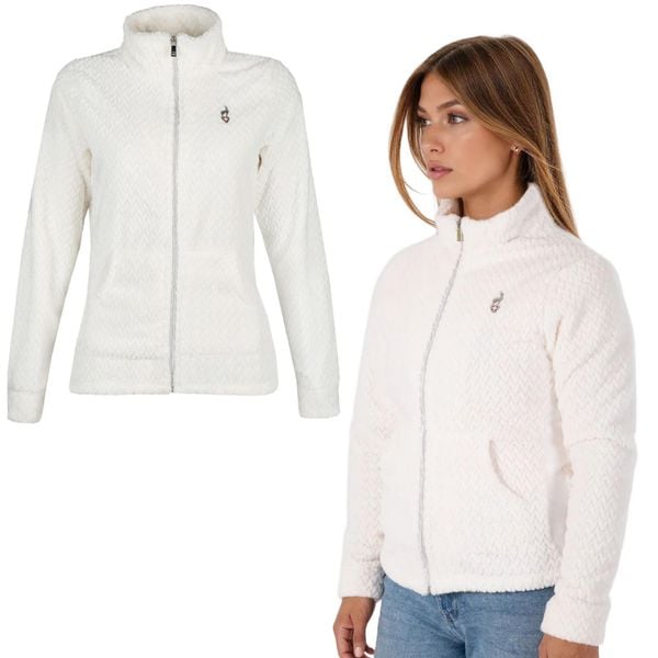 Bluza polarowa damska AULP BECCO Rozpinana z kołnierzem. Białe bluzy Aulp, na zimę, bez wzorów, z polaru, bez kaptura. W wyprzedaży za 179,99 zł.