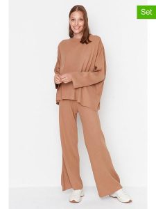 Trendyol 2-częściowy zestaw w kolorze karmelowym rozmiar: S. Brązowe swetry oversize Trendyol, s, bez wzorów, bez ramiączek. Za 100,99 zł.