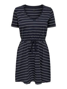 ONLY Sukienka "May" w kolorze granatowo-białym rozmiar: XS. Niebieskie sukienki ONLY, xs, bez wzorów, z bawełny, bez kołnierzyka, bez ramiączek, midi. Za 39,58 zł.