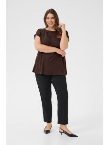 KAFFE curve Bluzka w kolorze ciemnobrązowym rozmiar: 44. Brązowe bluzki KAFFE curve, bez wzorów, bez kołnierzyka, bez ramiączek. Za 104,99 zł.