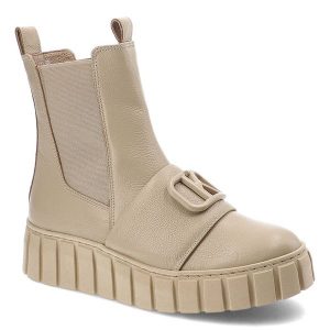 Beżowe Botki Karino Skórzane Buty Damskie. Brązowe botki Karino, na wiosnę, bez wzorów, ze skóry, bez obcasa, na platformie, bez zapięcia. Za 389,00 zł.