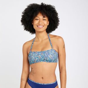 Góra kostiumu kąpielowego surfingowego damska Olaian Laura Foly. Bikini OLAIAN, bez wzorów. W wyprzedaży za 29,99 zł.