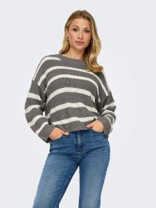 JDY Sweter "Justy" w kolorze szaro-białym rozmiar: S. Szare swetry oversize JDY, s, bez wzorów, ze splotem, bez ramiączek. Za 92,21 zł.