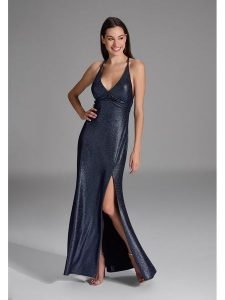 SWING Sukienka w kolorze granatowym rozmiar: 36. Niebieskie sukienki Swing, bez wzorów, bez kołnierzyka, bez ramiączek, maxi. Za 243,84 zł.