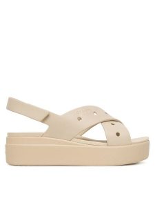 Crocs Sandały Brooklyn 4U Cross Strap Sandal 212254 Beżowy. Brązowe sandały Crocs, bez wzorów, z tworzywa sztucznego, bez obcasa, na koturnie, bez zapięcia. Za 249,99 zł.