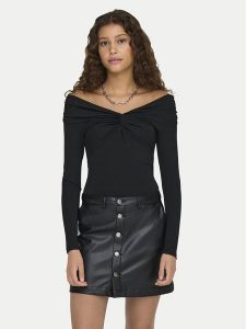 ONLY Bluzka Queen 15331413 Czarny Slim Fit. Czarne bluzki ONLY, xs, bez wzorów, z syntetyku, bez kołnierzyka, bez ramiączek. Za 59,99 zł.