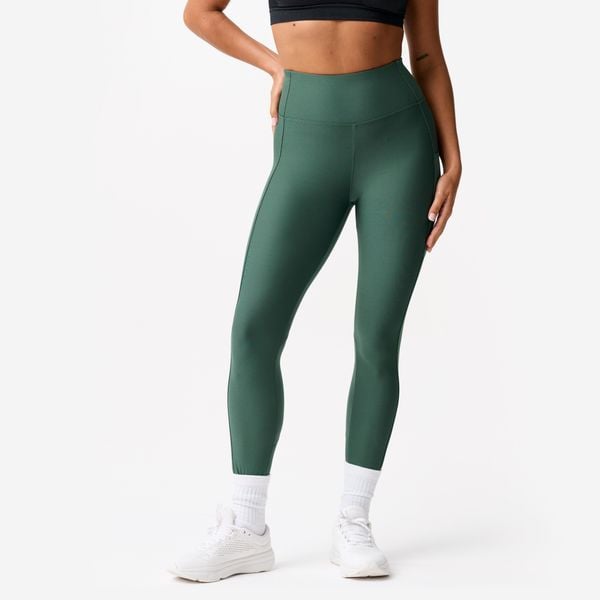 Legginsy fitness damskie Domyos. Zielone legginsy DOMYOS, bez wzorów, z elastanu, z podwyższonym stanem. Za 79,99 zł.