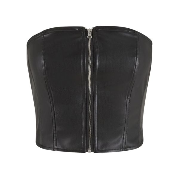 Top Damski Skóra Syntetyczna Bez Ramiączek. Czarne topy Urban Classics, s, bez wzorów, ze skóry, sportowe, bez kołnierzyka, bez ramiączek. Za 120,99 zł.