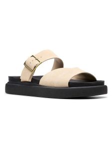 Clarks Skórzane klapki "Aristella" w kolorze kremowym rozmiar: 37,5. Brązowe klapki Clarks, bez wzorów, z otwartym noskiem, bez obcasa. Za 197,17 zł.