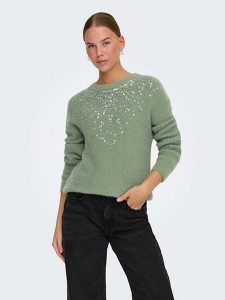 ONLY Sweter w kolorze zielonym rozmiar: L. Zielone swetry oversize ONLY, l, bez wzorów, ze splotem, bez ramiączek. Za 114,17 zł.