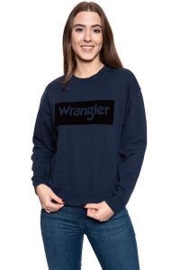 BLUZA WRANGLER HIGH RIB RETRO SWEAT NAVY W6N0HA114 112130760. Niebieskie bluzy Wrangler, xs, bez wzorów, bez kaptura. W wyprzedaży za 69,99 zł.