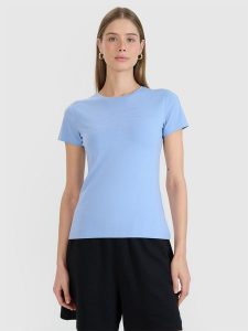 4F T-shirt slim z nadrukiem damski - granatowy XS. Niebieskie t-shirty 4f, xs, bez wzorów, z bawełny, bez kołnierzyka, bez ramiączek. W wyprzedaży za 39,99 zł.