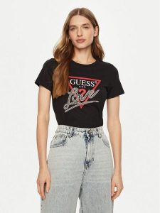 Guess T-Shirt W5RI10 I3Z14 Czarny Regular Fit. Czarne t-shirty Guess, l, z aplikacjami, z bawełny, bez kołnierzyka, bez ramiączek. Za 119,99 zł.