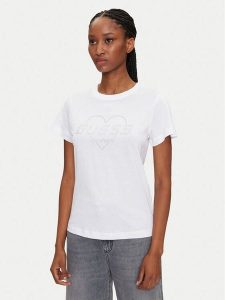 Guess T-Shirt V5GI10 K9RM1 Biały Regular Fit. Białe t-shirty Guess, xs, z aplikacjami, z bawełny, bez kołnierzyka, bez ramiączek. Za 109,99 zł.