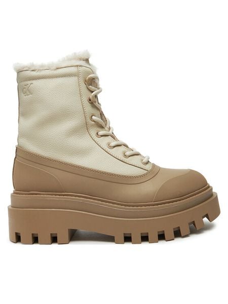 Calvin Klein Jeans Trapery Flatform Lace Up Boot Padded YW0YW01557 Beżowy. Brązowe buty zimowe Calvin Klein Jeans, z jeansu, bez obcasa, bez zapięcia. Za 469,99 zł.