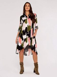 Apricot Sukienka w kolorze oliwkowo-czarno-różowym rozmiar: XS. Brązowe sukienki Apricot, na imprezę, s, bez wzorów, z wiskozy, klasyczne, bez kołnierzyka, bez ramiączek, midi. Za 74,63 zł.