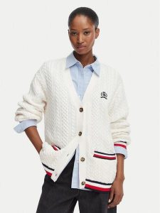 Tommy Jeans Kardigan DW0DW22934 Biały Regular Fit. Białe kardigany Tommy Jeans, z bawełny. Za 569,99 zł.