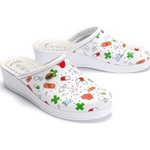 SANITAL FLEX 707/24 fantasia, klapki profilaktyczne damskie. Klapki Sanital-Flex, bez wzorów, ze skóry, bez obcasa. Za 119,90 zł.