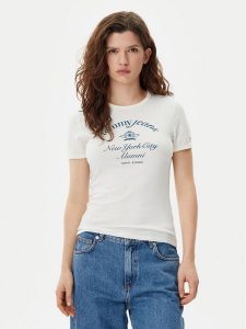 Tommy Jeans T-Shirt Nyc Ringer DW0DW20323 Écru Slim Fit. T-shirty Tommy Jeans, xl, bez wzorów, z bawełny, bez kołnierzyka, bez ramiączek. Za 119,99 zł.