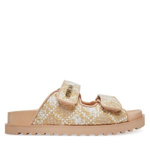 Klapki Guess. Brązowe klapki Guess, z aplikacjami, bez obcasa. Za 319,99 zł.