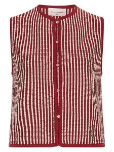 MOSS COPENHAGEN Kamizelka w kolorze biało-bordowym rozmiar: L/XL. Czerwone kamizelki Moss Copenhagen, l, bez wzorów, bez kołnierzyka, bez ramiączek, bez kaptura. Za 199,95 zł.