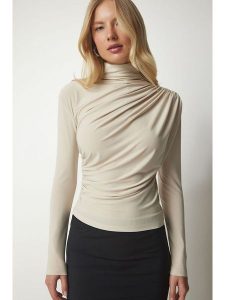 Happiness Istanbul Koszulka w kolorze kremowym rozmiar: 36. Brązowe bluzki Happiness Istanbul, bez wzorów, z wiskozy, bez kołnierzyka, bez ramiączek. Za 60,99 zł.