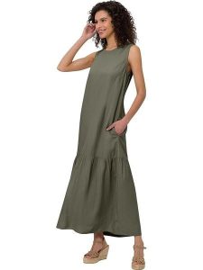 Heine Sukienka w kolorze khaki rozmiar: 44. Brązowe sukienki Heine, bez wzorów, bez kołnierzyka, bez ramiączek, maxi. Za 100,52 zł.