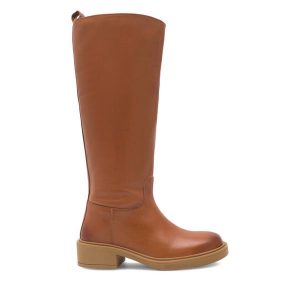Kozaki Lasocki. Brązowe kozaki Lasocki, bez wzorów, bez obcasa, na płaskiej podeszwie, bez zapięcia. Za 429,99 zł.