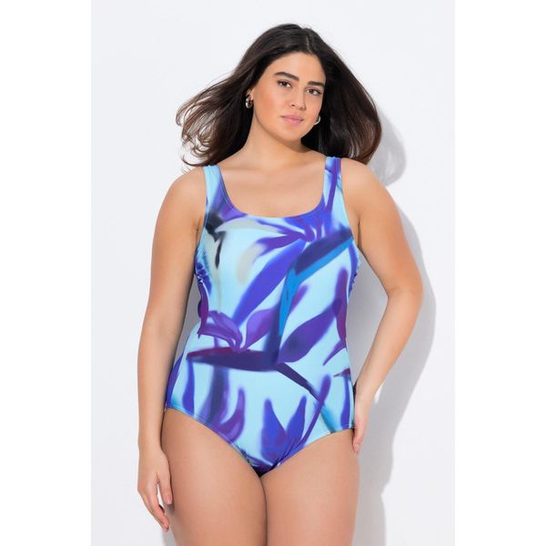 Damskie Strój kąpielowy bez miękkich miseczek okrągły dekolt. Niebieskie stroje jednoczęściowe Ulla Popken, bez wzorów, z elastanu. Za 199,99 zł.