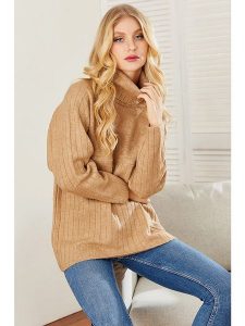 Milan Kiss Sweter w kolorze ciemnobeżowym rozmiar: L. Brązowe golfy Milan Kiss, bez wzorów, ze splotem. Za 147,37 zł.