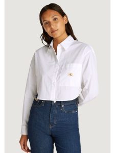 Calvin Klein Jeans Koszula J20J225078 Biały Relaxed Fit. Białe koszule Calvin Klein Jeans, l, bez wzorów, z bawełny, bez kołnierzyka, bez ramiączek. Za 209,99 zł.