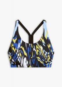 Sportowy biustonosz bikini bustier z szybkoschnącego materiału. Czarne bikini bonprix, bez wzorów. Za 92,99 zł.