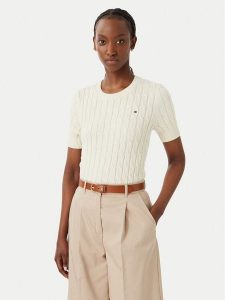 Tommy Hilfiger Sweter WW0WW38744 Kremowy Regular Fit. Białe swetry klasyczne TOMMY HILFIGER, xl, z bawełny, bez kołnierzyka. Za 396,99 zł.