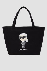KARL LAGERFELD Czarna shopperka damska Ikon Aquarelle. Czarne shopper bag KARL LAGERFELD, bez wzorów, z materiału, bez dodatków. W wyprzedaży za 339,99 zł.
