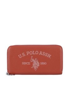 U.S. Polo Assn. Portfel WIUXT8413WVP Pomarańczowy. Brązowe portfele U.S. Polo Assn., bez wzorów, z tworzywa sztucznego. Za 139,99 zł.